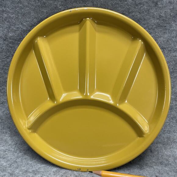 Vtg Set of 6 Fondue Sushi Divided Round Enameled Plates Japan Mustard Orange Gre - Picture 5 of 8